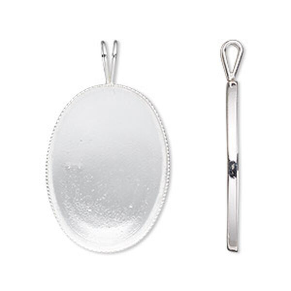 Pendant, sterling silver, 25x18mm oval setting. Sold individually. image number 0