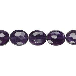 Amethyst 1pkg5, hand-cut faceted puffed oval bead natural 11x9mm