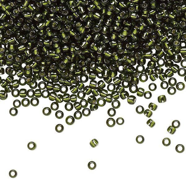 Seed bead, TOHO BEADS®, glass, pkg/7.5g, #11 round, transparent silver-lined olivine (TR-11-37). image number 0