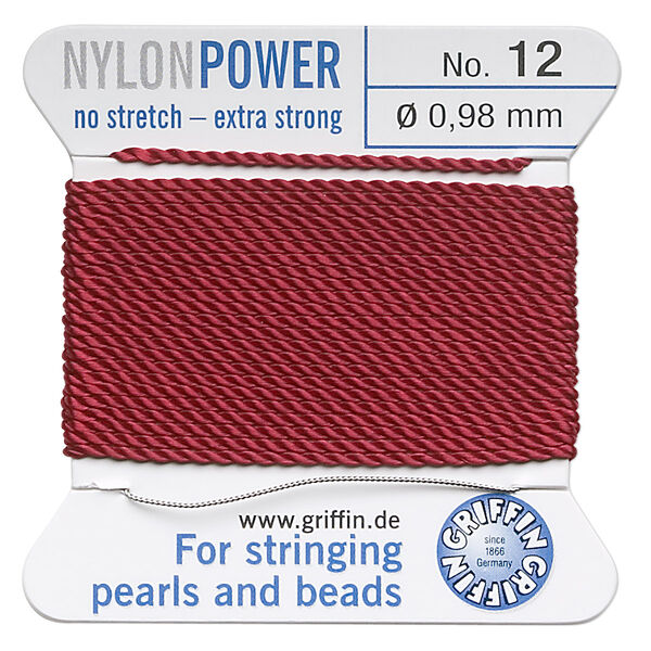 Thread, Griffin, nylon, garnet red, size #12. Sold per 2-meter card (approximately 78 inches). image number 0