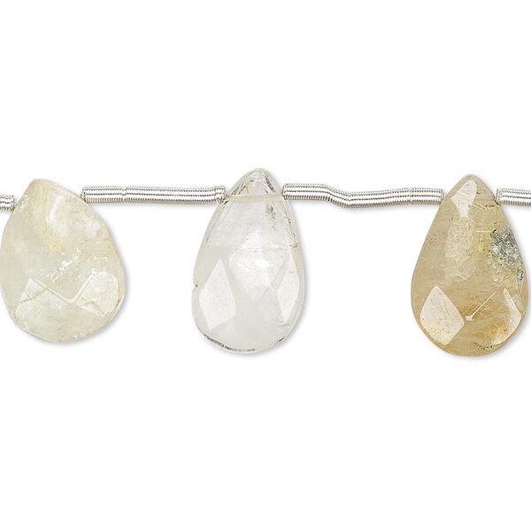 Bead, golden rutilated quartz (natural), 12x9mm-15x11mm hand-cut top-drilled faceted puffed teardrop, D grade, Mohs hardness 7. Sold per pkg of 10 beads. image number 0