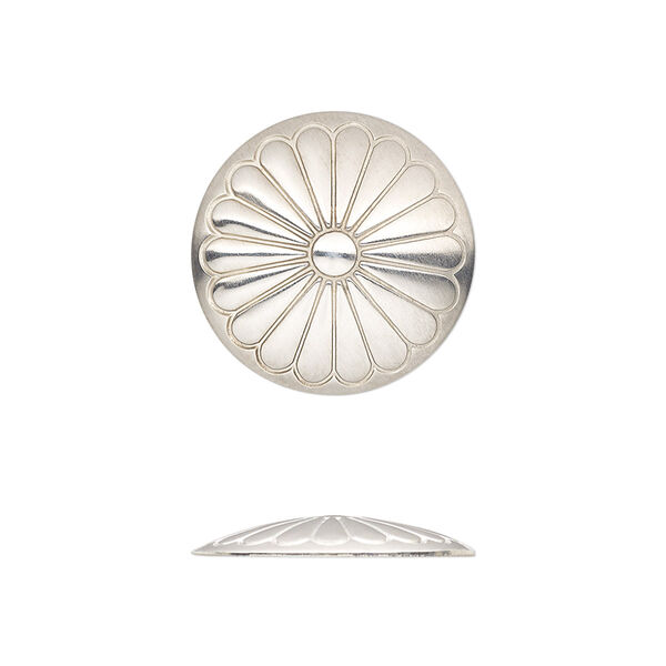 Component, sterling silver, 19mm single-sided round Concho with flower design. Sold individually. image number 0