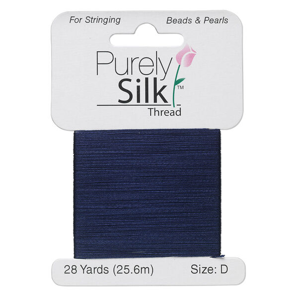 Thread, Purely Silk™, navy blue, size D. Sold per 28-yard card. image number 0