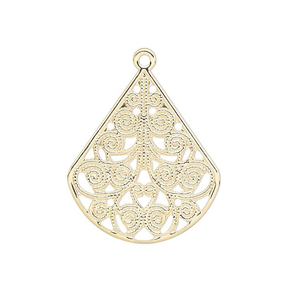 Drop, gold-plated steel, 26x23mm filigree teardrop. Sold per pkg of 10. image number 0