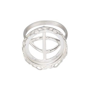 Ring, sterling silver, 21mm wide with petal edge and 20mm round cabochon bezel setting, size 9. Sold individually.