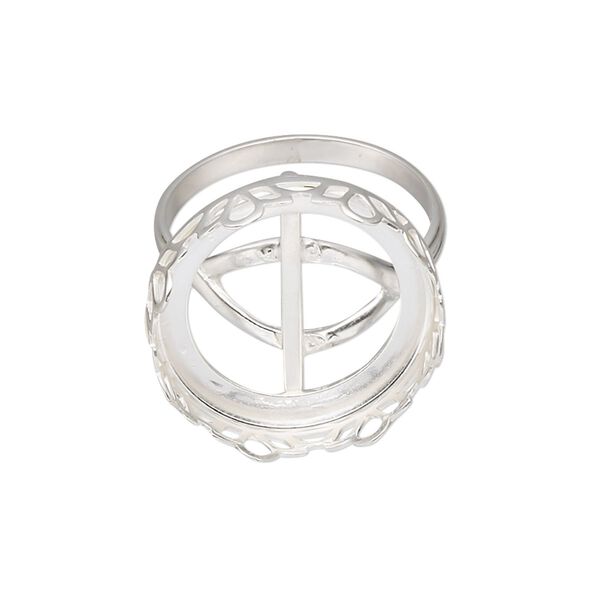 Ring, sterling silver, 21mm wide with petal edge and 20mm round cabochon bezel setting, size 9. Sold individually. image number 0