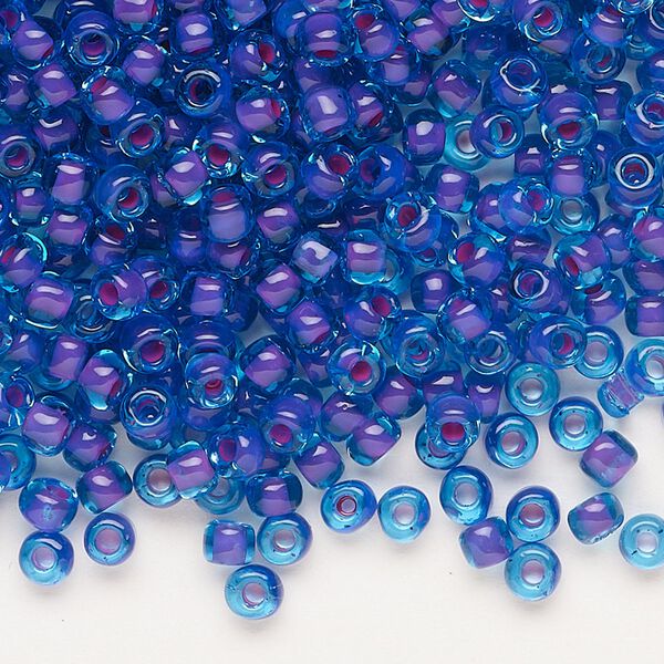 Seed bead, Dyna-Mites™, glass, translucent inside color blue fuchsia, #6 round. Sold per 40-gram pkg. image number 0