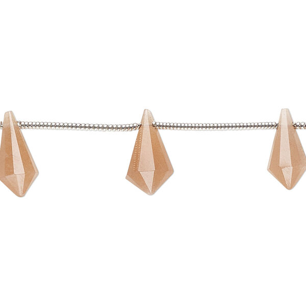 Peach moonstone 1pkg10, hand-cut top-drilled faceted point bead natural B grade, 10x5m-12x6mm image number 0