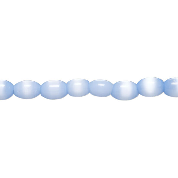 Bead, cat's eye glass (fiber optic glass), light blue, 6x5mm-7x6mm oval. Sold per 15-inch strand, approximately 55 beads. image number 0
