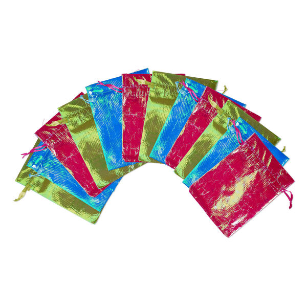 Gift pouch, acrylic, assorted iridescent colors, 5-1/2 x 4 inches with drawstring. Sold per pkg of 12. image number 0