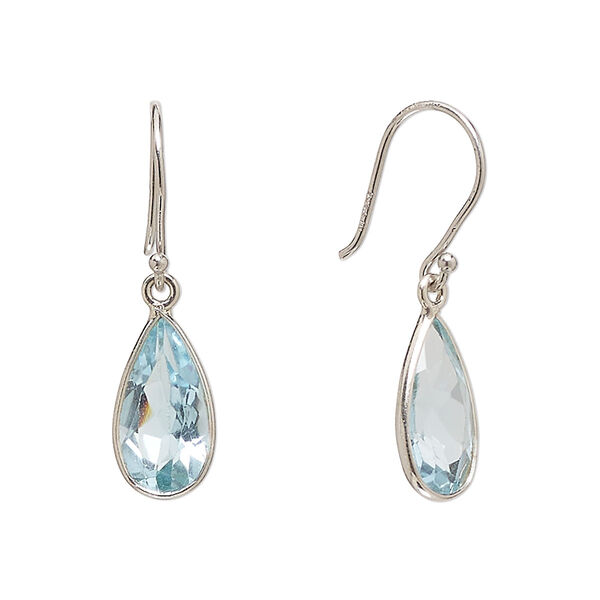 Earring, Create Compliments®, blue topaz (irradiated) and rhodium-plated sterling silver, 29mm teardrop with fishhook ear wire, 21 gauge. Sold per pair. image number 0