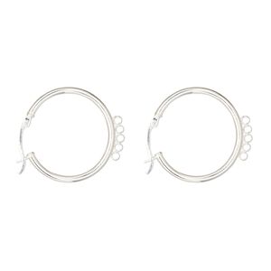 Earring hoop 1pkg2 sterling silver, 25mm round / 5 closed loop / latch-back, 1 pair