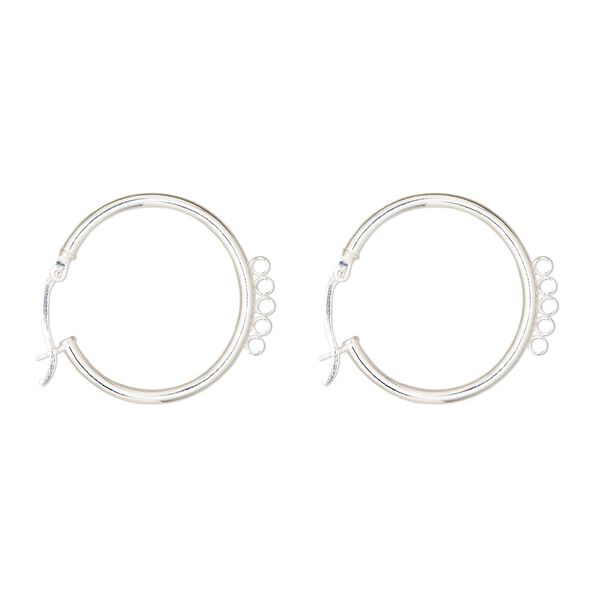 Earring hoop 1pkg2 sterling silver, 25mm round / 5 closed loop / latch-back, 1 pair image number 0