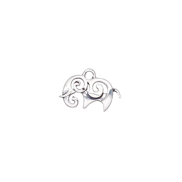 Charm, antique silver-plated brass, 15x8mm single-sided fancy elephant with cutout swirls. Sold individually. image number 0