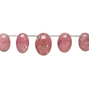 Thulite 1pkg5, hand-cut top-drilled flat back puffed oval bead natural graduated 13x8mm-16x11mm