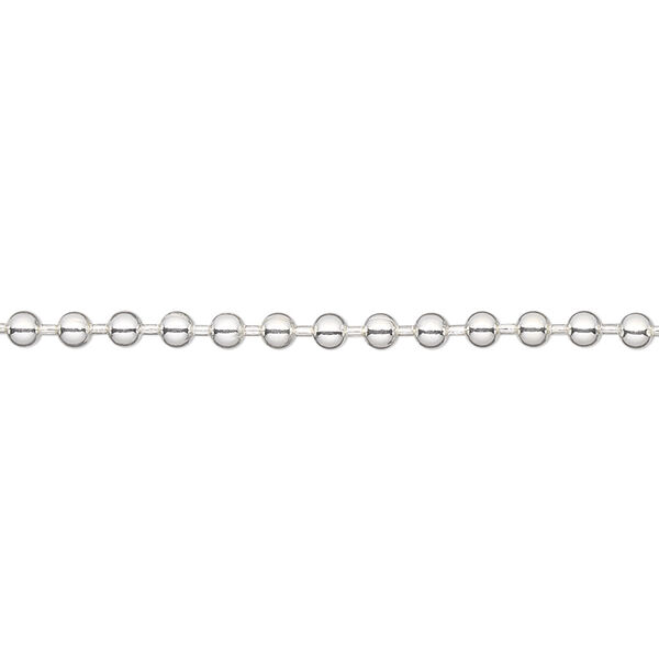 Chain, silver-plated steel, 2.4mm ball. Sold per pkg of 12 feet. image number 0