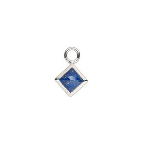 Drop, sterling silver and lapis lazuli (natural), 10mm hand-cut faceted diamond, B grade, Mohs hardness 5-6. Sold individually.