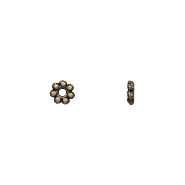 Bead, antique brass-finished "pewter" (zinc-based alloy), 6x2mm rondelle with dots. Sold per pkg of 24. image number 0