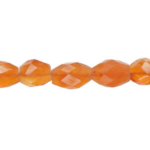 Carnelian 1pkg1, hand-cut faceted puffed oval bead, 13 inch 9x8mm-14x9mm