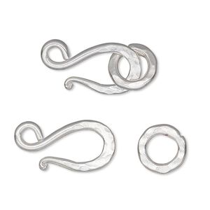 Clasp, hook-and-eye, Hill Tribes, silver-plated copper, 21x11mm hammered with 10mm hammered jump ring. Sold individually.