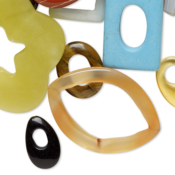 Focal, drop and component mix, multi-gemstone (natural / dyed / stabilized / heated), mixed colors, 19x12mm-36x36mm mixed shape, Mohs hardness 3 to 7. Sold per pkg of 10. image number 0