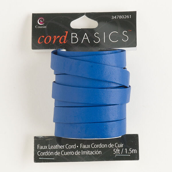 Cord, faux leather, royal blue, 10mm flat. Sold per 5-foot section. image number 0