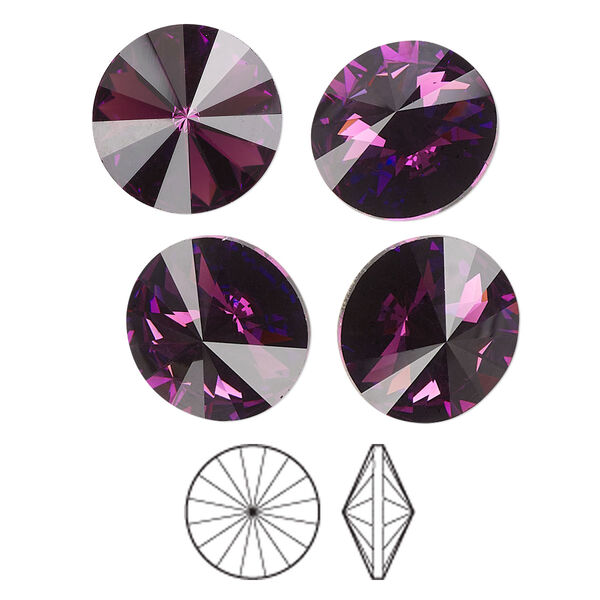 Chaton, Preciosa MAXIMA Czech crystal rhinestone, amethyst, foil back, 14mm faceted rivoli. Sold per pkg of 144 (1 gross). image number 0