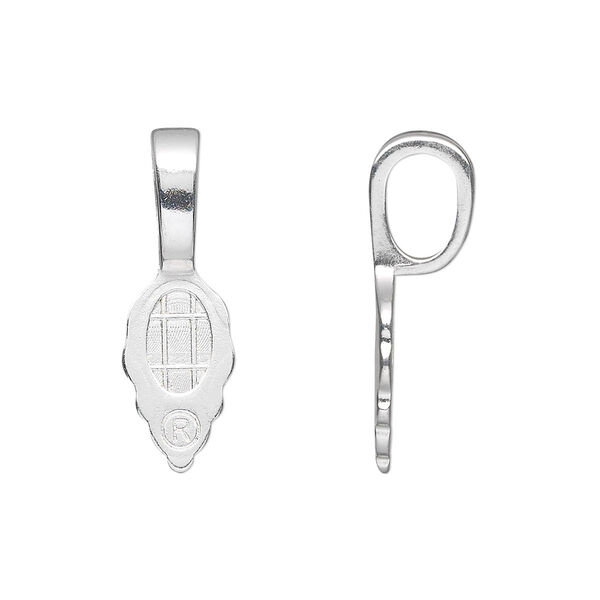 Bail, Aanraku®, glue-on, silver-plated "pewter" (zinc-based alloy), 25x8mm with 13x8mm leaf flat base. Sold per pkg of 5. image number 0