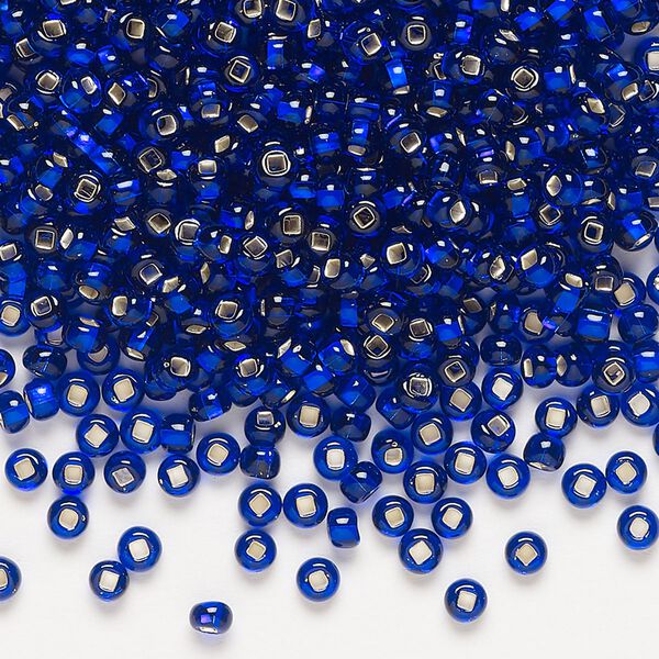 Seed bead, Preciosa Ornela, glass, transparent silver-lined blue, #8 rocaille. Sold per 50-gram pkg. image number 0