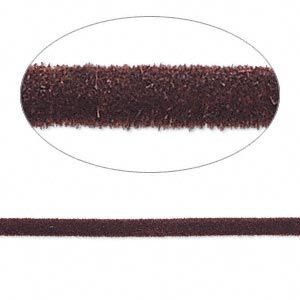 Cord, velveteen and rubber, brown, 2mm round with 0.45-1mm hole. Sold per pkg of 5 feet.