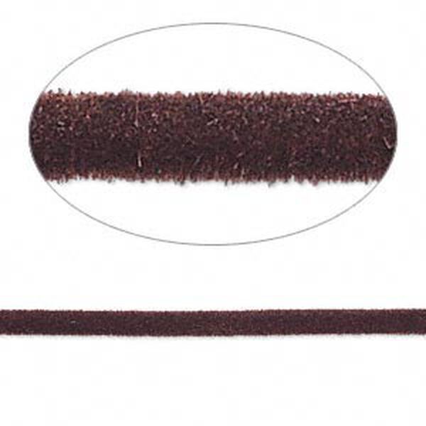 Cord, velveteen and rubber, brown, 2mm round with 0.45-1mm hole. Sold per pkg of 5 feet. image number 0