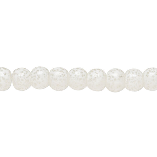 Bead, glass, opaque white and clear, 5-6mm round with random spotted pattern. Sold per 15-1/2" to 16" strand. image number 0