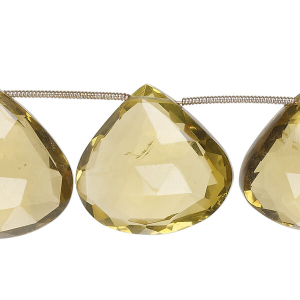 Bead, golden quartz (heated), 20mm-24x22mm hand-cut top-drilled faceted puffed teardrop, B grade, Mohs hardness 7. Sold per pkg of 9. image number 0