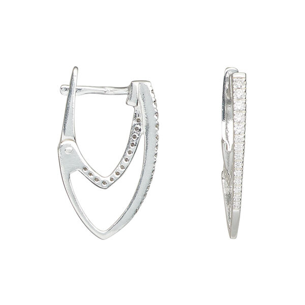 Earring leverback 1pkg2 sterling silver, 23mm / left and right facing / flat post, approximately 1.5mm width, cubic zirconia image number 0
