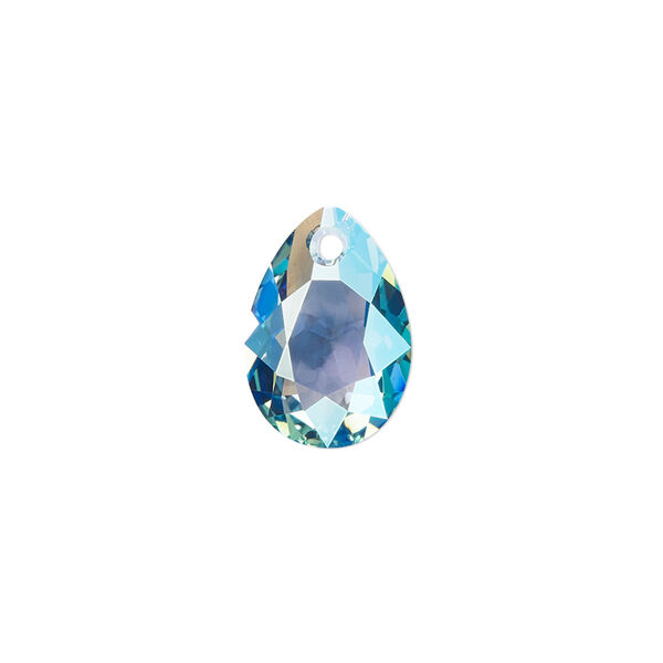 Drop 2pk aquamarine shimmer, Crystal Passions® 16x11mm pendant pear cut 6433 image number 0