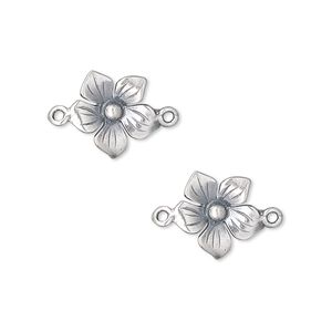 Link, antiqued sterling silver, 11mm 5-petal flower. Sold per pkg of 2.