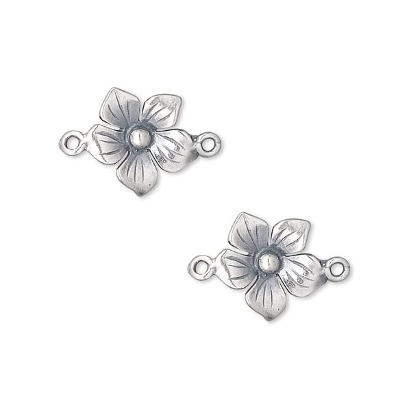 Link, antiqued sterling silver, 11mm 5-petal flower. Sold per pkg of 2. image number 0