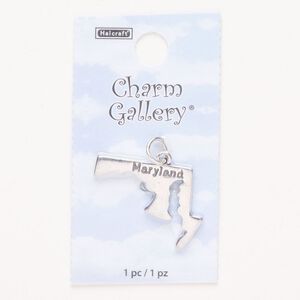 Charm, steel and enamel, pkg/1, silver finish and black, 27x20mm with "Maryland."