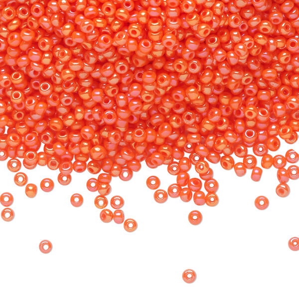 Seed bead, Preciosa Ornela Czech glass, pkg/50g, #11 rocaille, opaque rainbow dark orange, (94140). image number 0