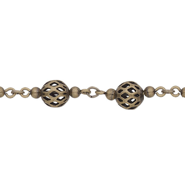 Chain, antique gold-plated brass, 6mm beaded filigree. Sold per pkg of 5 feet. image number 0