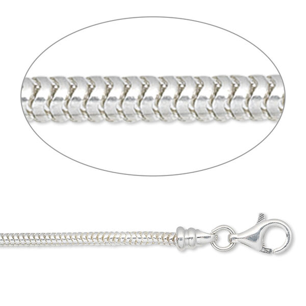 Chain, sterling silver, 2mm snake, 16 inches with lobster claw clasp and (2) 4mm end caps. Sold individually. image number 0
