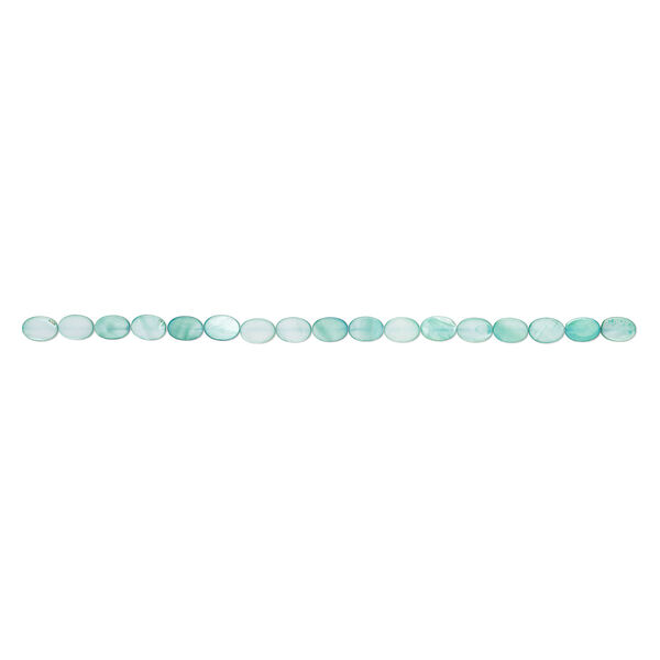 Mother-of-pearl shell 1pkg1, flat oval bead 15 inch teal green 14x10mm image number 1