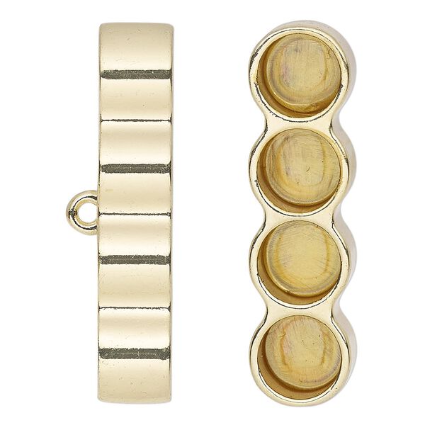 Cord end, glue-in, gold-finished "pewter" (zinc-based alloy), 39x10.5mm 4-strand barrel, 8mm inside diameter. Sold per pkg of 2. image number 0