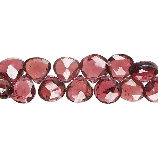 Bead, rhodolite garnet (natural), 7-9mm hand-cut top-drilled faceted puffed teardrop, B+ grade, Mohs hardness 7 to 7-1/2. Sold per 8-inch strand, approximately 55 beads. image number 0
