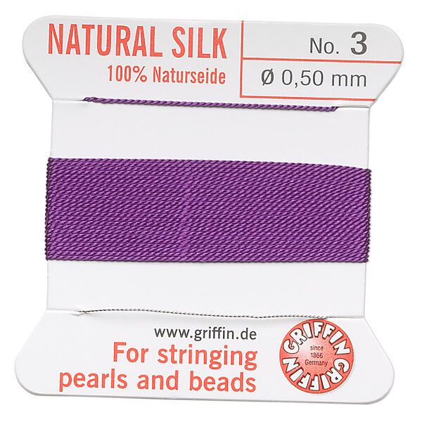 Thread, Griffin, silk, amethyst purple, size #3. Sold per 2-meter card (approximately 78 inches). image number 0