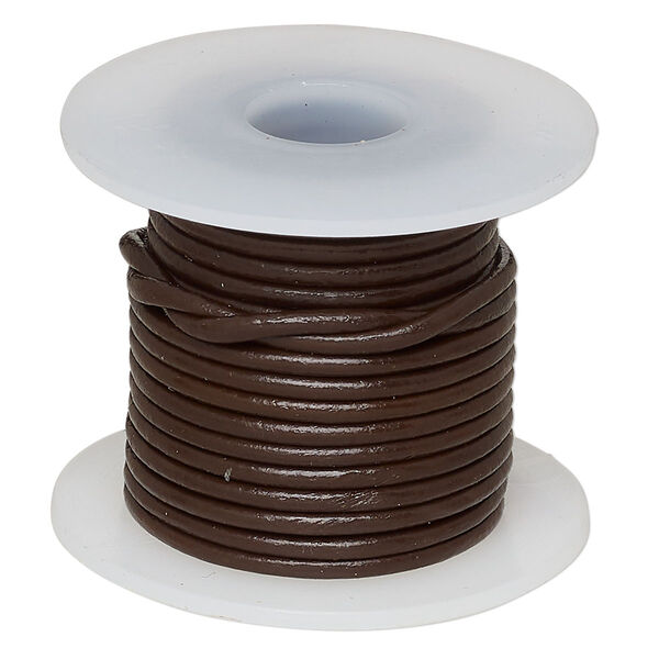 Cord, leather (dyed), brown, 1.4-1.6mm round. Sold per 5-yard spool. image number 0