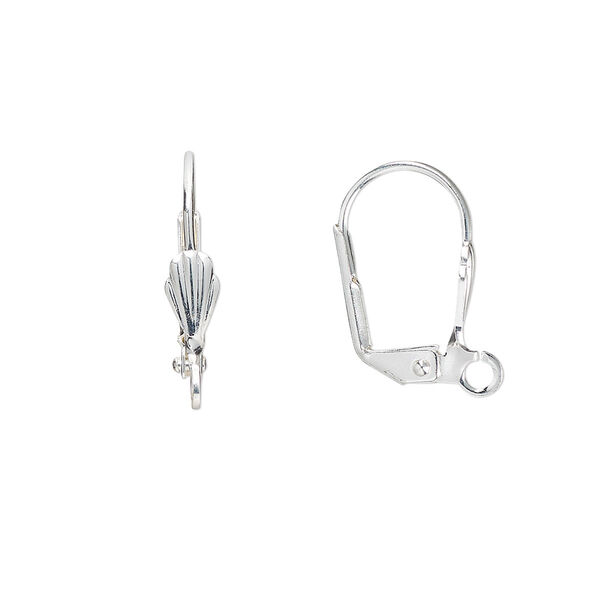 Ear wire, silver-plated brass, 18mm leverback with 8x4mm shell and open loop. Sold per pkg of 5 pairs. image number 0