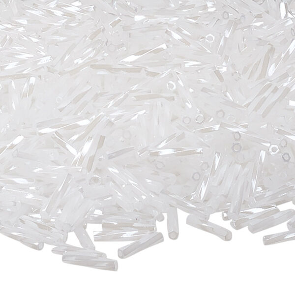 Bead, Miyuki, bugle bead, glass, pkg/50 g, 9x2mm center-drilled twisted, luster opaque white, (TW-511). image number 0
