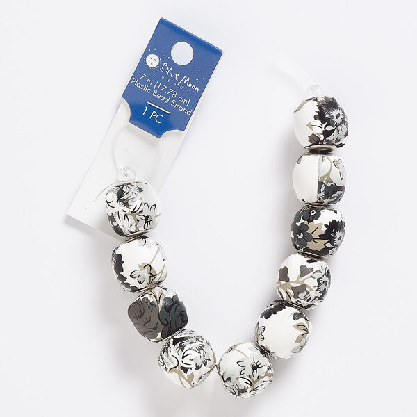 Acrylic / vinyl / "pewter" (zinc-based alloy) 1pkg1, round bead / flower / leaves multicolored / silver-finished 7 inch 18mm image number 0
