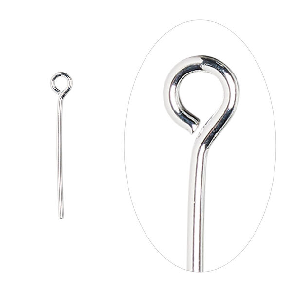 Eye pin, silver-plated brass, 3/4 inch, 21 gauge. Sold per pkg of 100. image number 0
